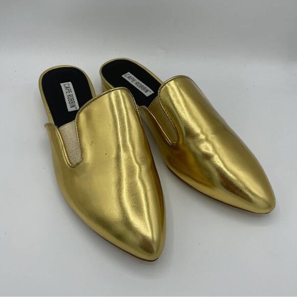CAPE ROBBIN Metallic Pointed Toe Slide Mules Flat Gold - Picture 2 of 7